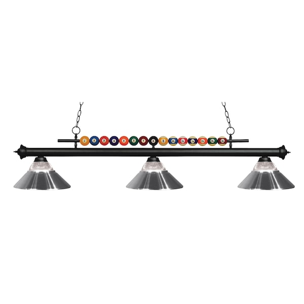 Z-Lite Shark 3 Light Billiard Light, Matte Black & Clear Ribbed 170MB-RCH - main